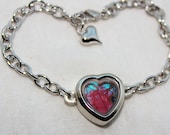 Real Butterfly Wing Jewelry Pink Heart Silver Bracelet with Real Blue Morpho Butterfly and Pink Clearwing Butterfly Mothers Day