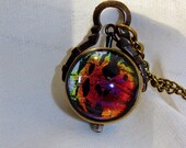 Real SunSet Moth Butterfly Wing Bubble Pocket Watch Necklace antique bronze Moth clock watch