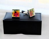 Real SunSet Moth Butterfly Wing Square Cuff links with box Gift for the Groom Best Man Fathers Day Gift
