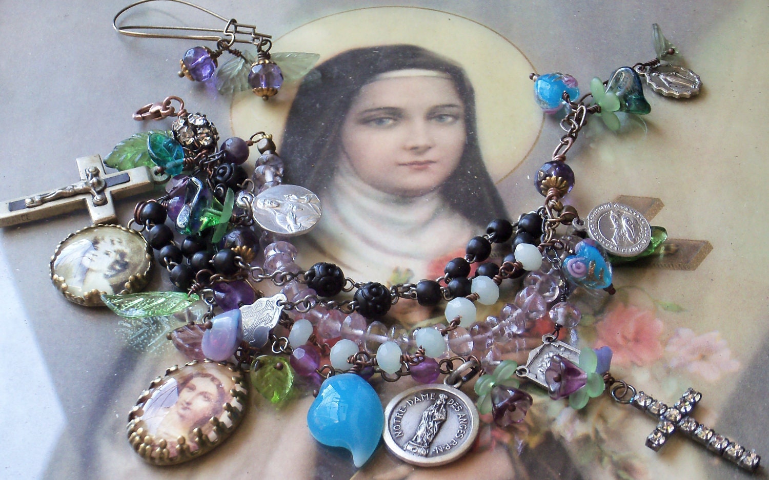 On a Cool Night Amethyst & Gemstone Antique Rosary Bracelet