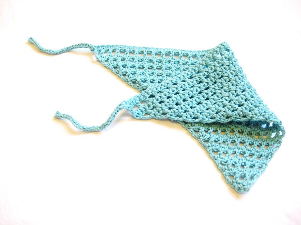 crochet hair kerchief for women, teens, girls, or toddlers, adjustable knit ties - robin egg blue - ready to ship - BaruchsLullaby
