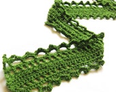 crochet scarf in light wool for women and teens - delicate lace, grassy woodland green - all natural fibers, in stock and ready to ship - BaruchsLullaby