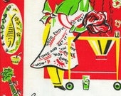 Vintage 50s Barbeque Kitchen Tea Towel Unused Mint