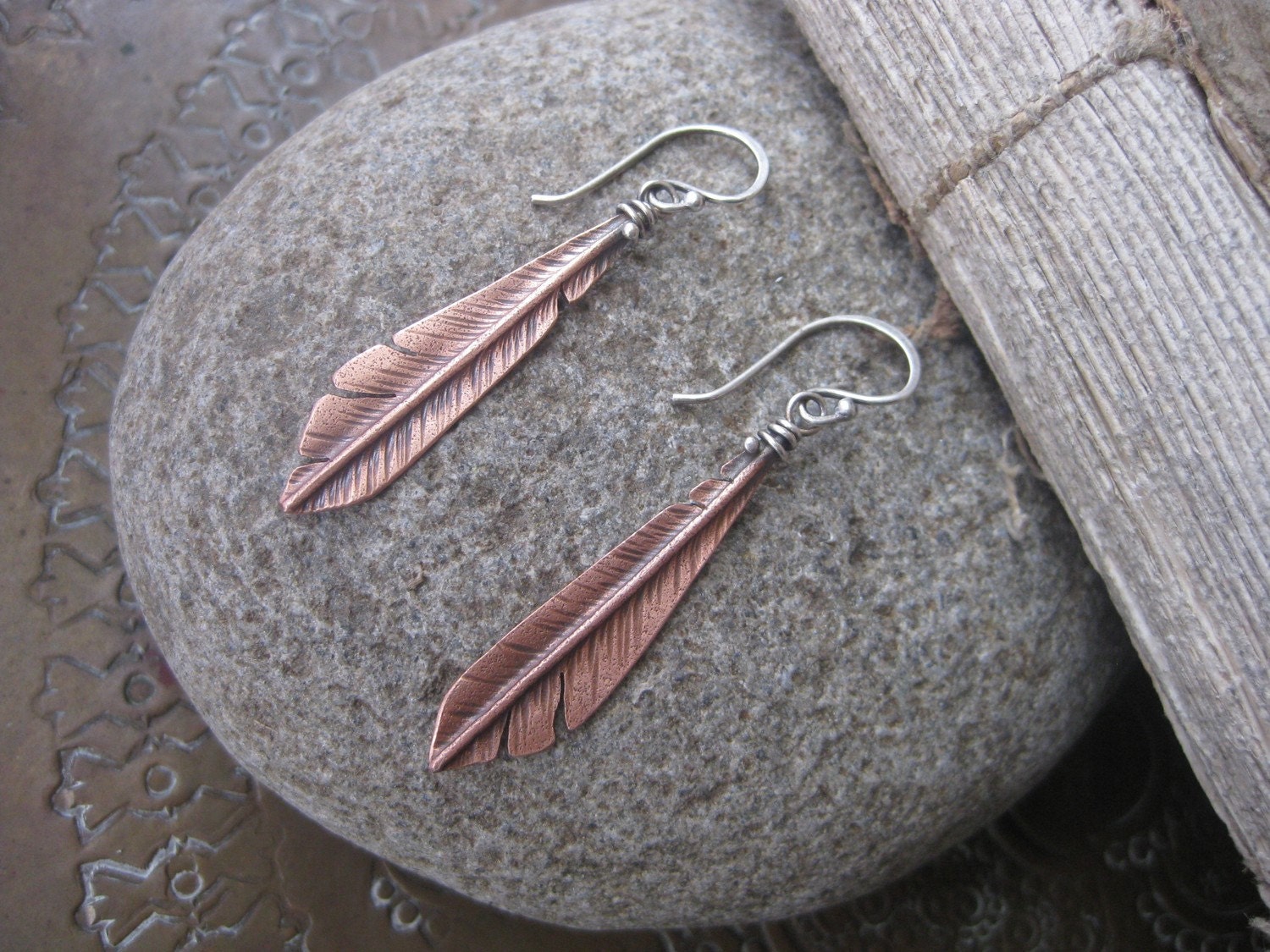 Copper Small Woodpecker Flight Earrings