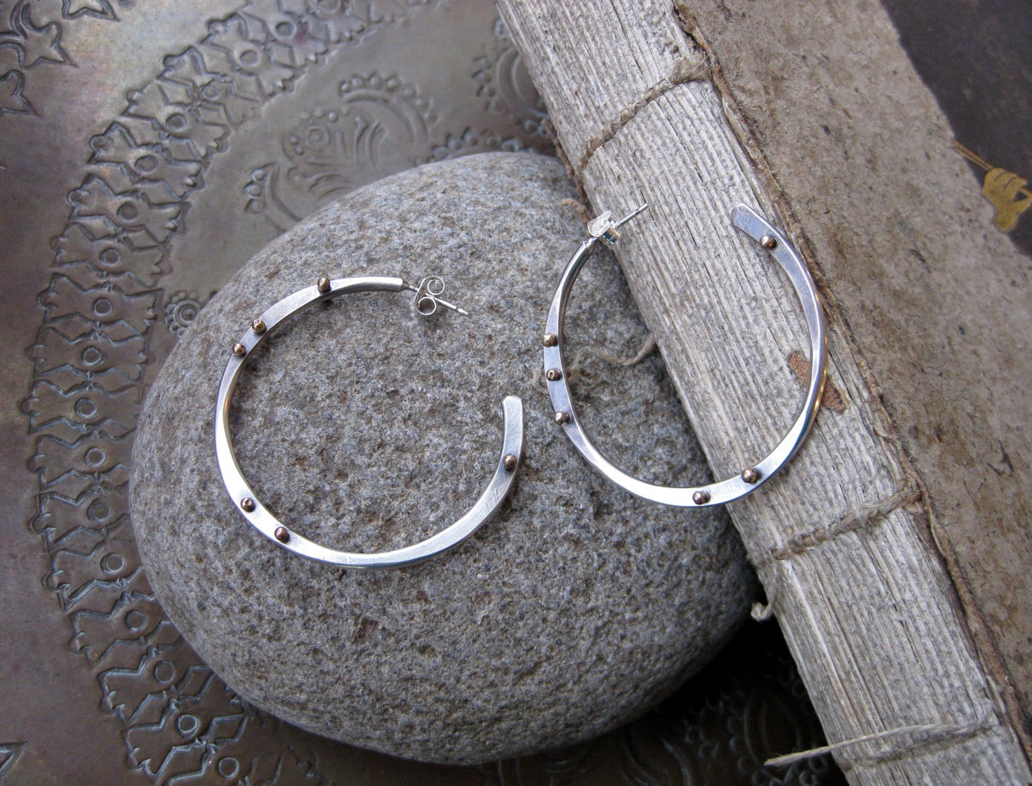 Medium Sterling and Bronze Hoop Earrings