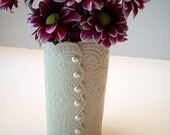 Brocade Wedding Vase with Pearl Buttons