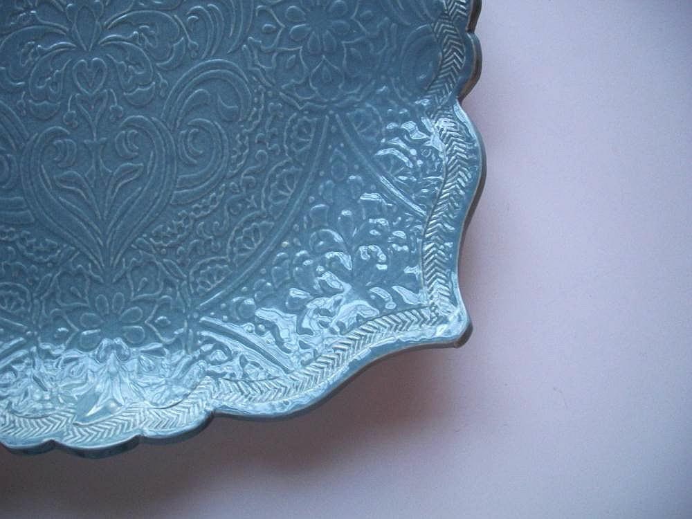 French Blue Square Brocade Serving Tray