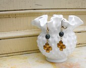Earrings -  Vintage Brass Dogwood Flower Dangle Earrings