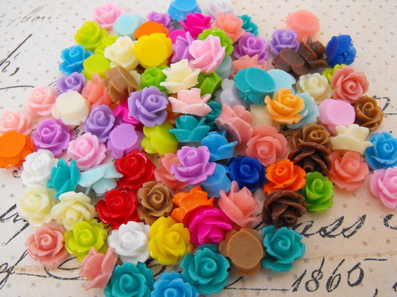 Cabochons - 100 Pieces of Rose Resin Cabochons - 50 Matched Pairs