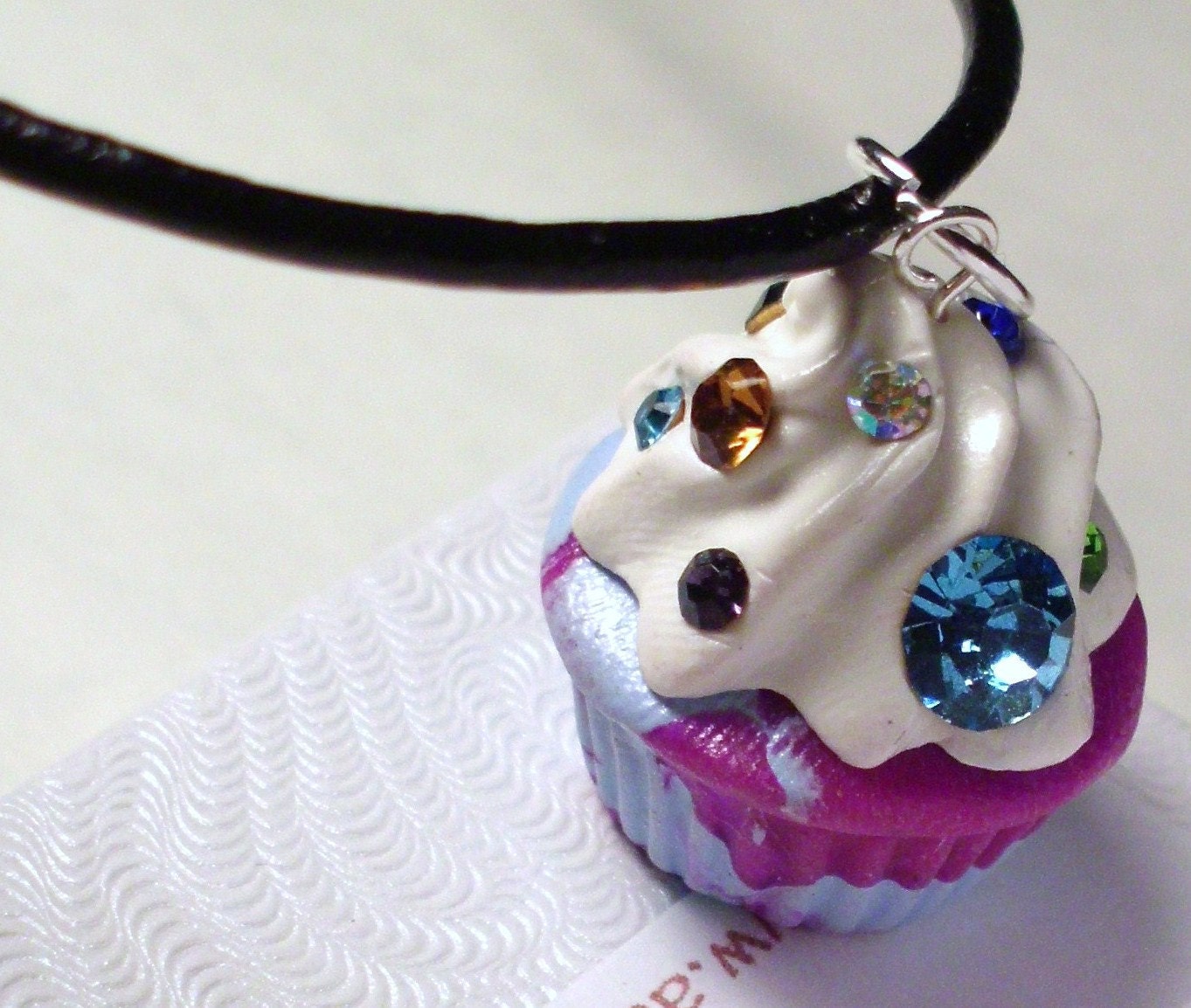 Cupcake Swarovski Necklace - Baby Blue and Magenta