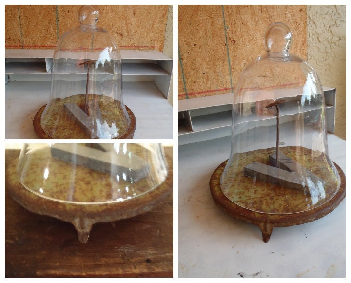 Vintage Industrial Metal Cloche Display