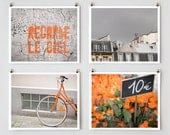 Paris Color Photography Set, Orange - French Art Prints, Orange Wall Art, Orange Wall Decor, France Art