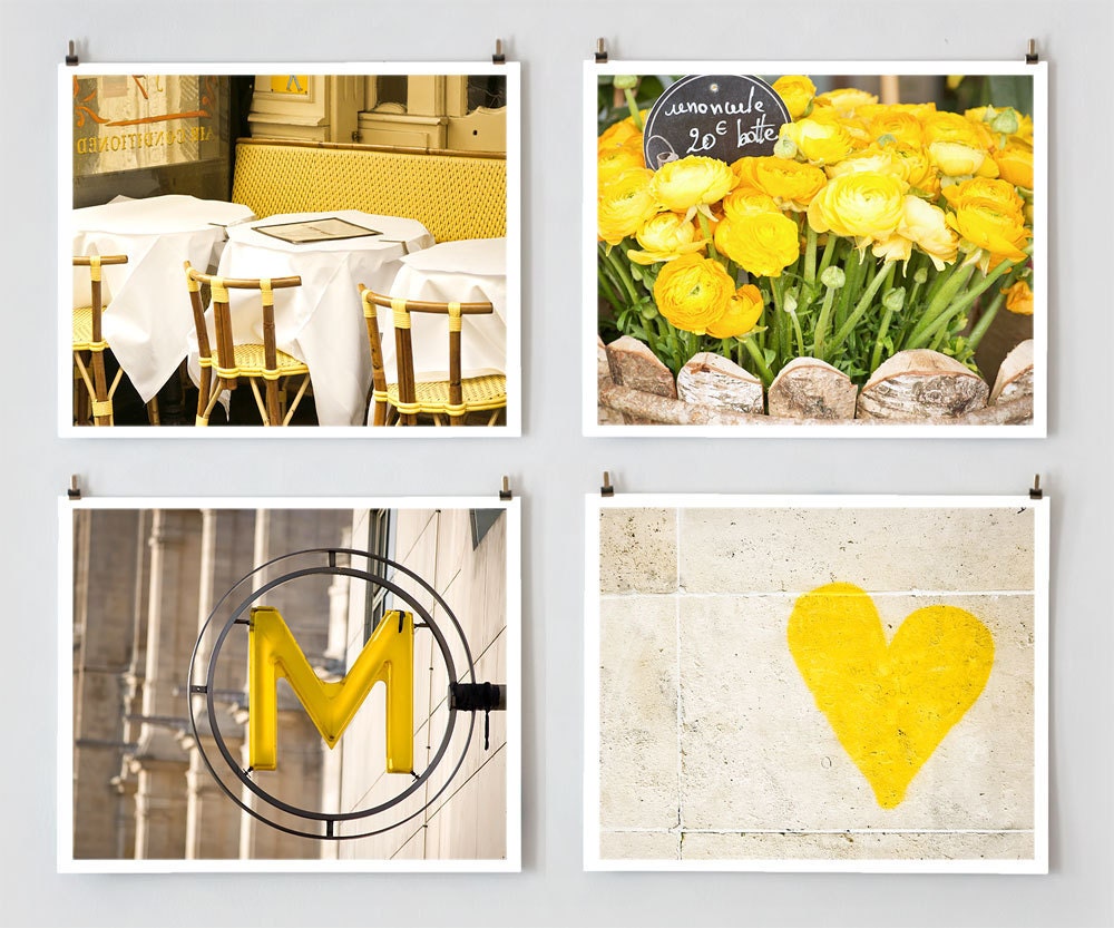 Paris Color Photography Set, Yellow - Paris Photography, French Art Prints, Paris Decor, Yellow Wall Art, Wall Decor