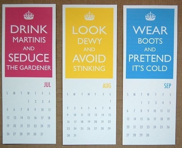 Keep Calm and Carry On Spoof Calendar, Printable (WOMEN)