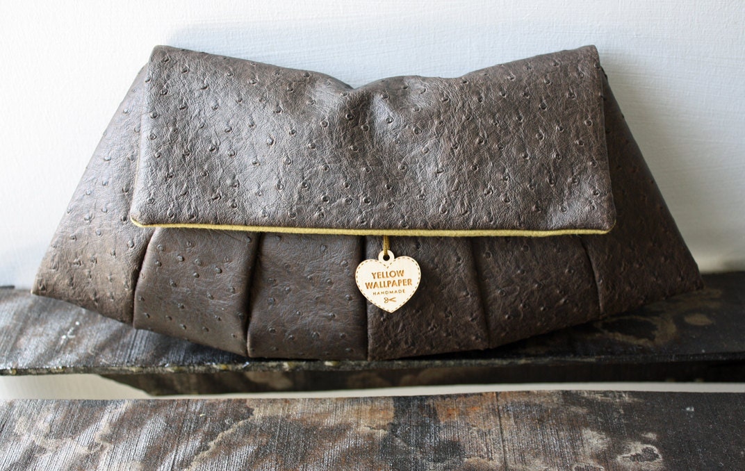 Sortie- Dark Brown Faux Ostrich clutch