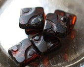sale .. ROOT BEER SQUARES .. Picasso Czech Glass Beads (2030-6)