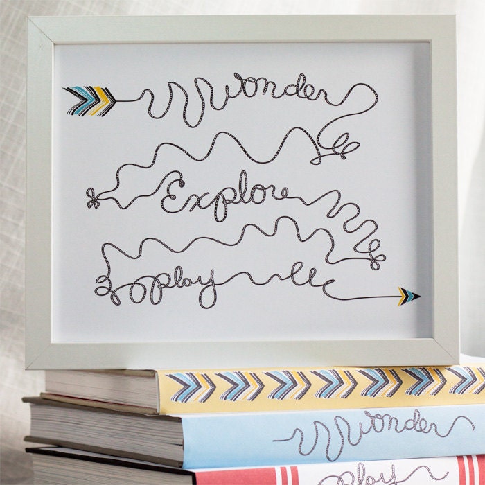 Wonder Explore Play, Blue Yellow Grey 8x10 Print