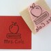 Teacher Apple with Book Personalized Hand Carved Rubber Stamp