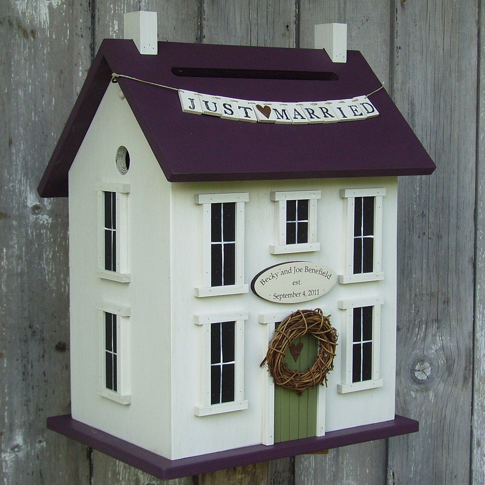 Wedding Card Holder Box Birdhouse - The Original - Personalized -  Choose your Colors includes the JUST MARRIED banner