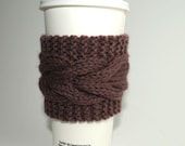 Cable Knit Coffee Cup Cozy - Chocolate Brown