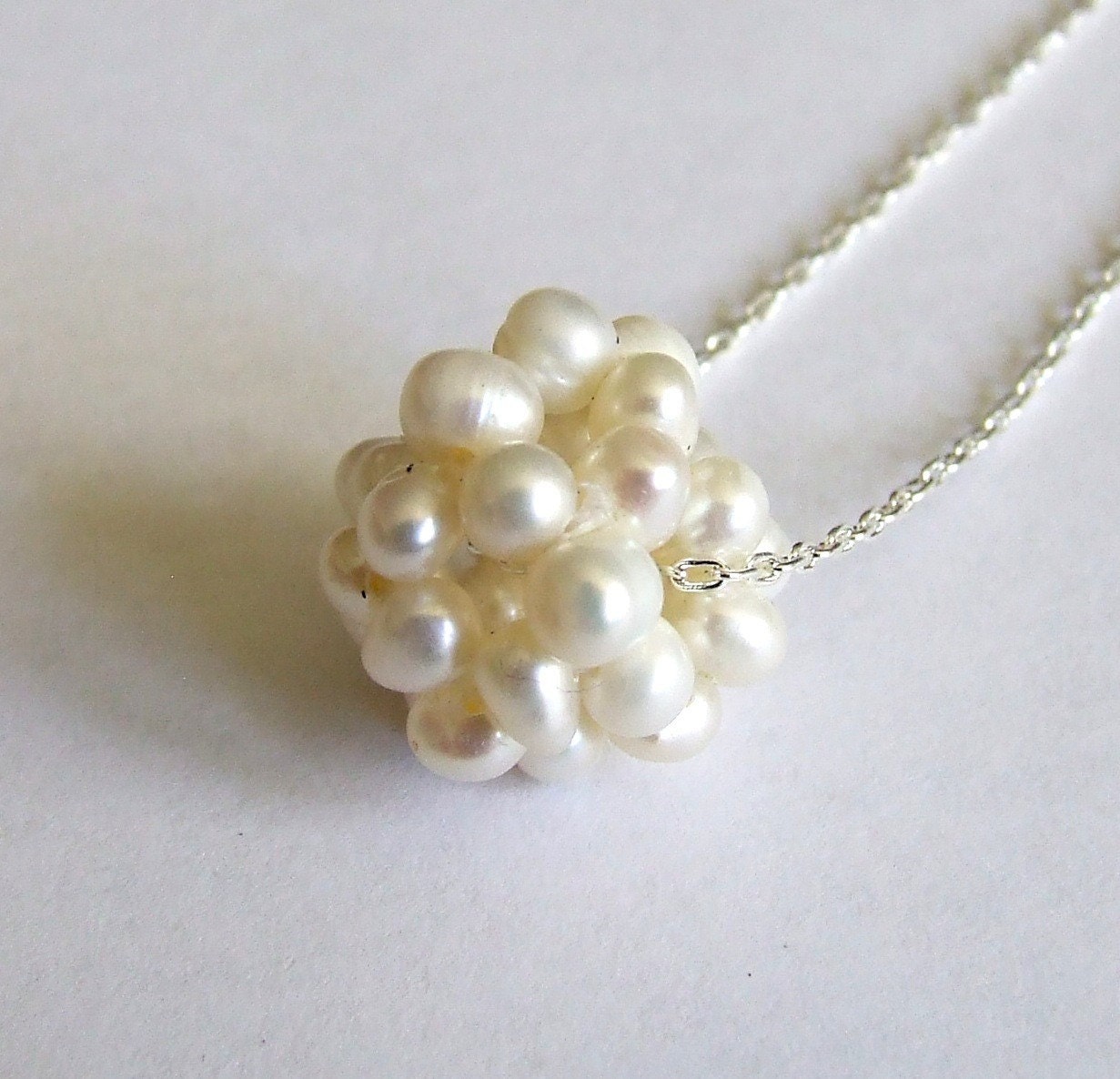 Cream and Silver Pearl Cluster Necklace