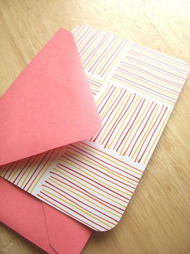 Set of 5 - Eco-Friendly Greeting Flat Cards - Summer Lines