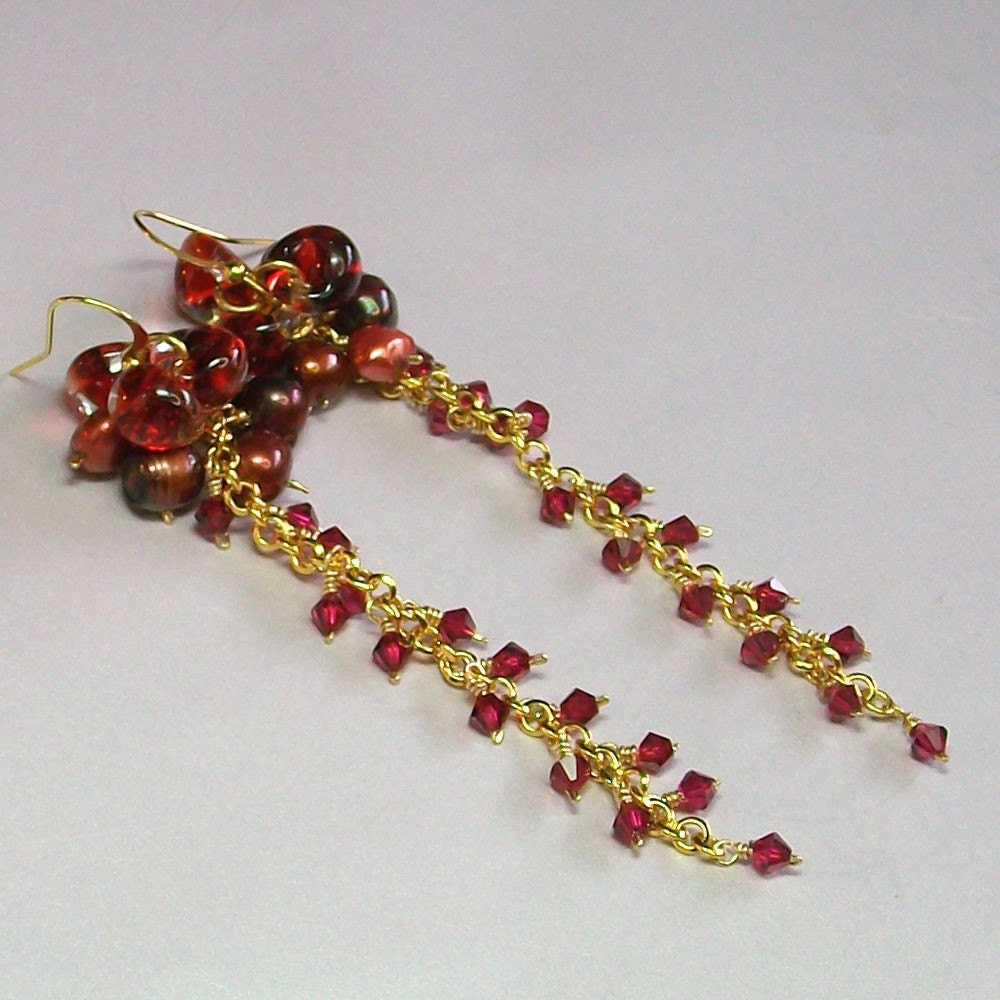 RubyGlow crystal and pearl earrings