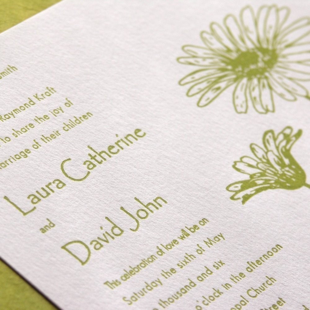 Daisy - Letterpress Wedding Invitation - grass green on white