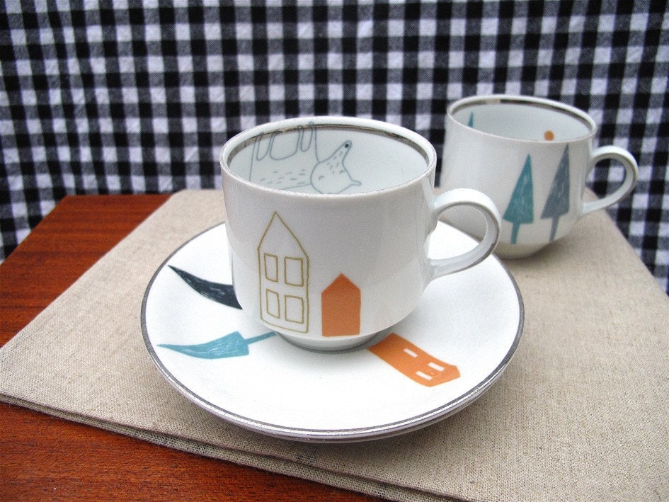 SALE Cup and saucer 'fox hanging around'