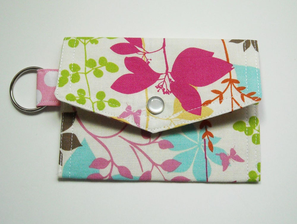Credit Card Holder -  Hot Pink Butterflies with snap button closure