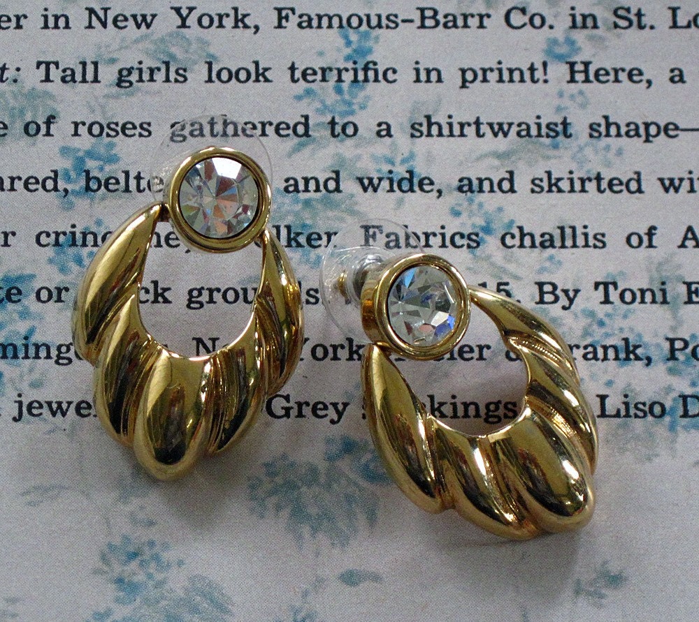 Vintage 80's Earrings Sparkly Rhinestone Big Glam Post Earrings