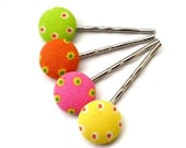 Fabric Button Bobby Pins, Neon, Bright, Bold