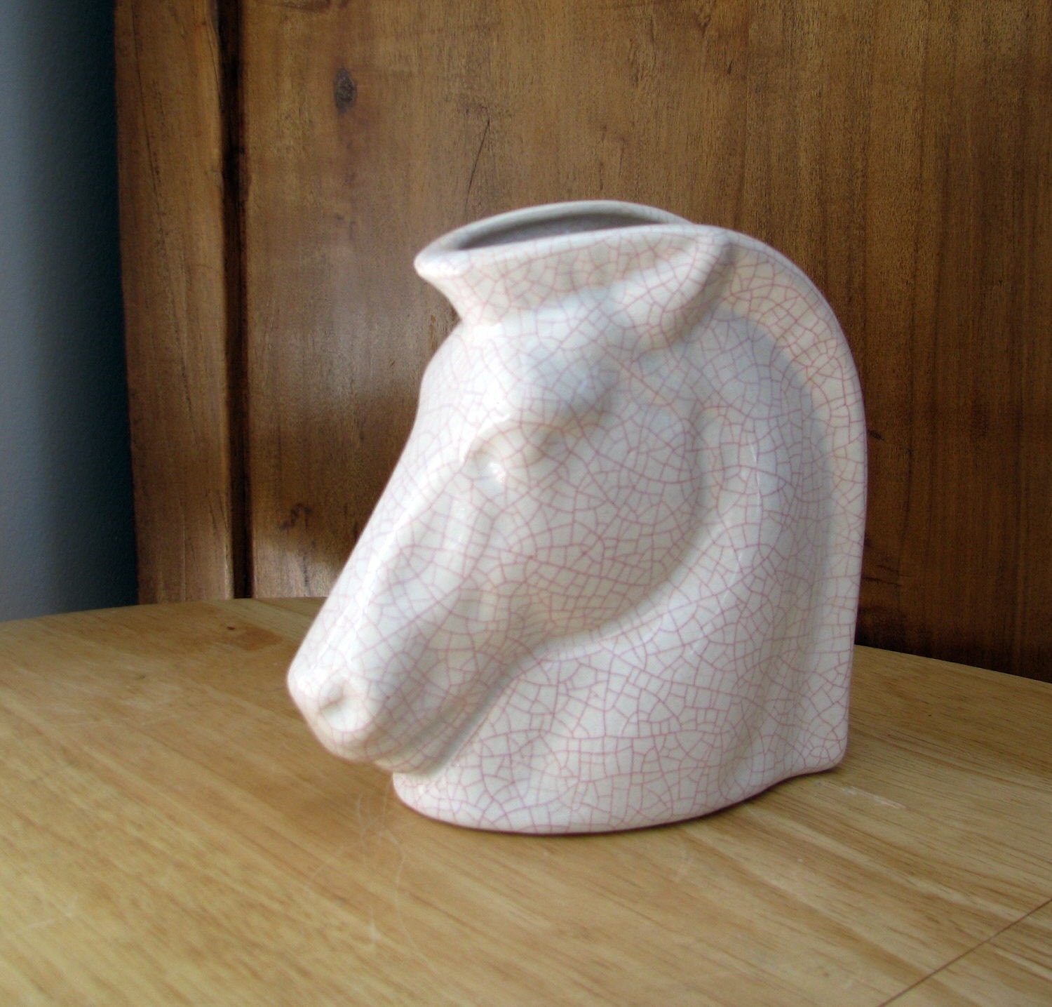 White Crackle Finish Horse Head Vase Art Deco by BeeJayKay