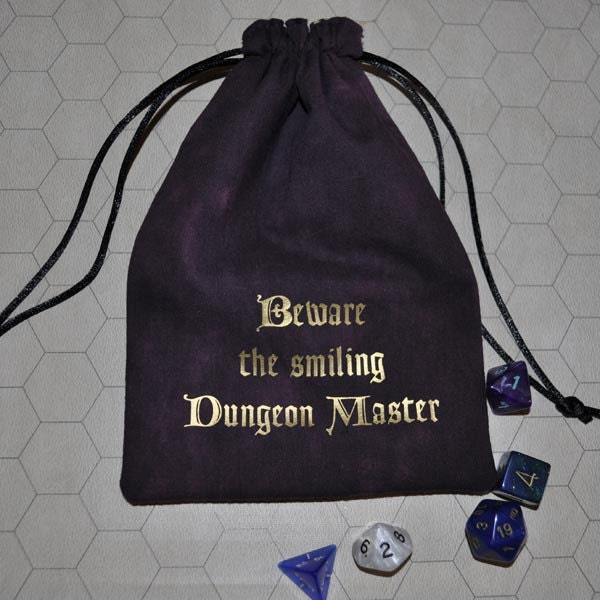 Dungeons and Dragons game dice steampunk Beware Smiling DM bag