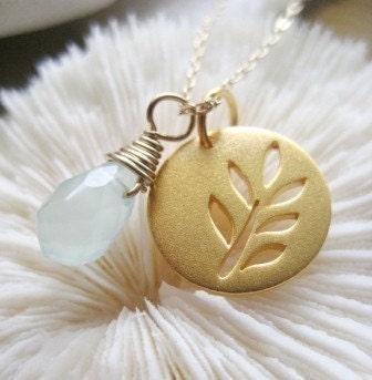 Tree Branch Leaf Charm Necklace - "One Earth" in Gold