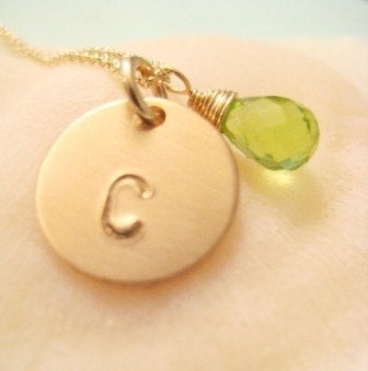 SIMPLE GOLD INITIAL Necklace  - with Green Peridot