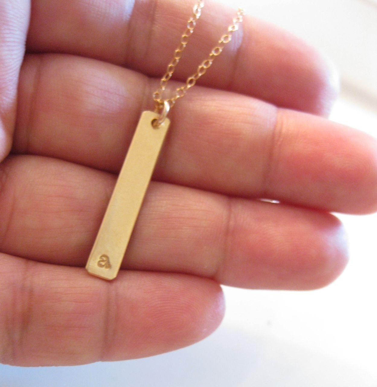 Gold Bar Charm Necklace - The Long Bar Initial in Gold