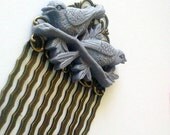 Memorial Day Slate Grey Birds on a Branch Antique Brass Hair Combs Victorian Woodland burlesque fusion regency Austen Simple Chic Trendy Br