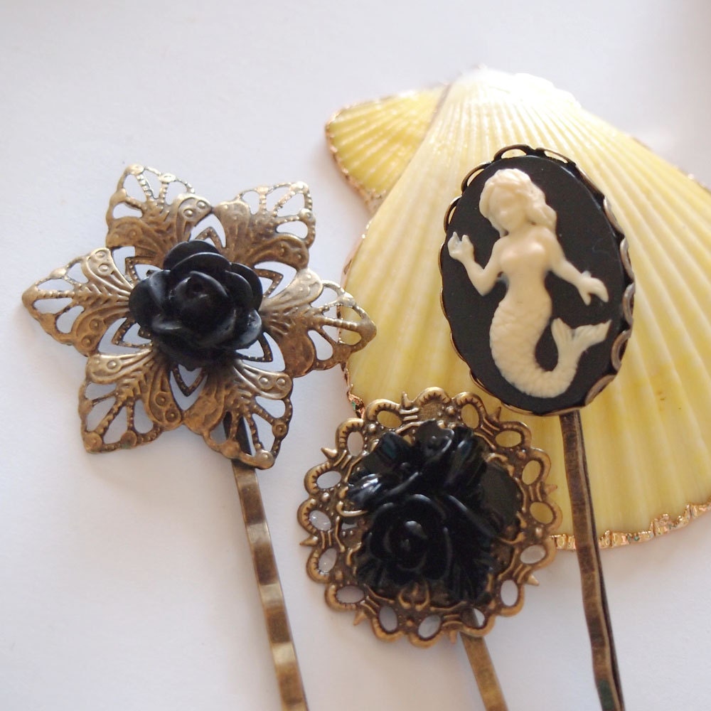 Dark Mermaid Hair Pin Set - Nautical Tattoo inspired Sailor