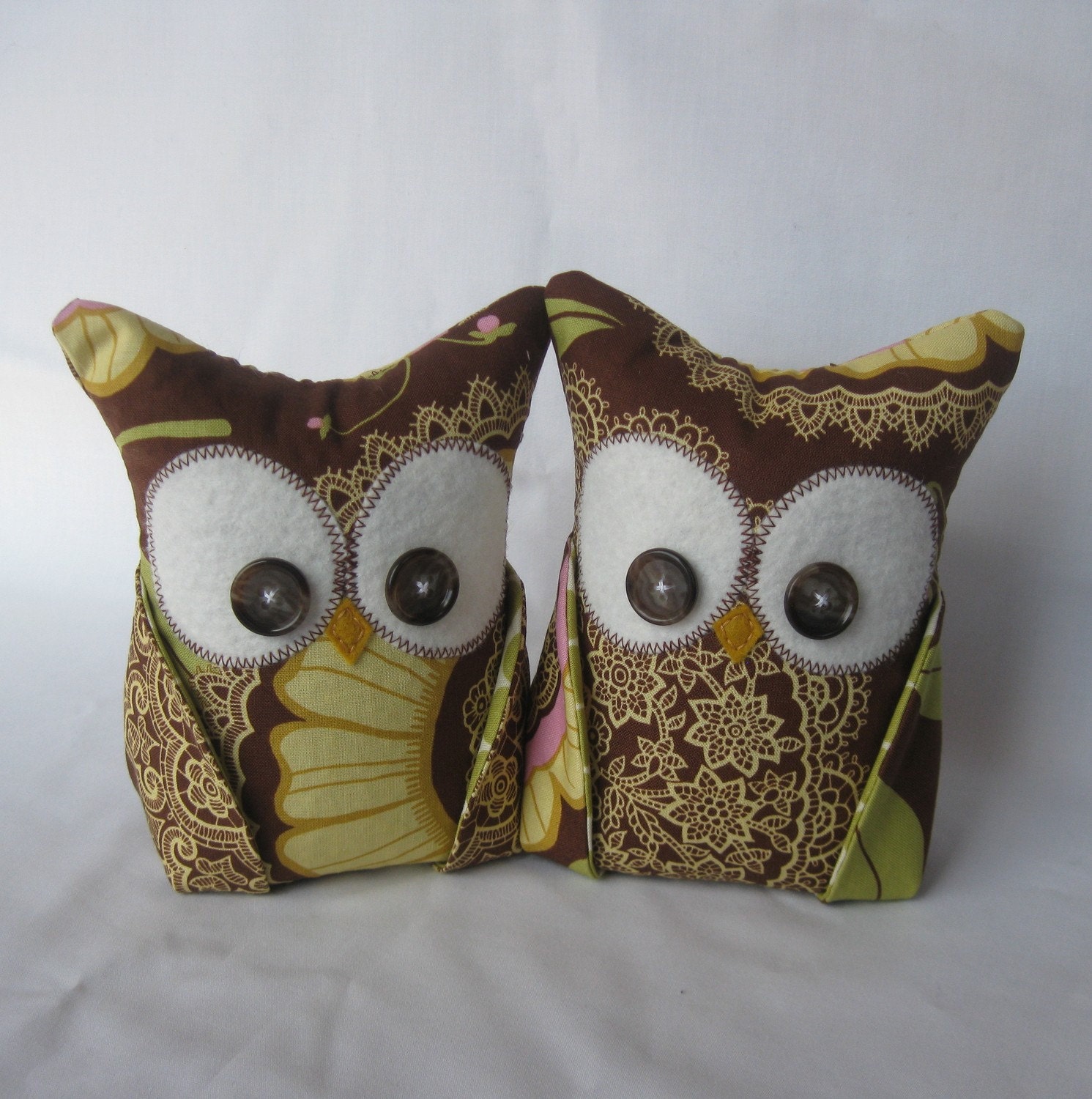 2 Owl bookends, doorstops or paperweights Amy Butler fabric