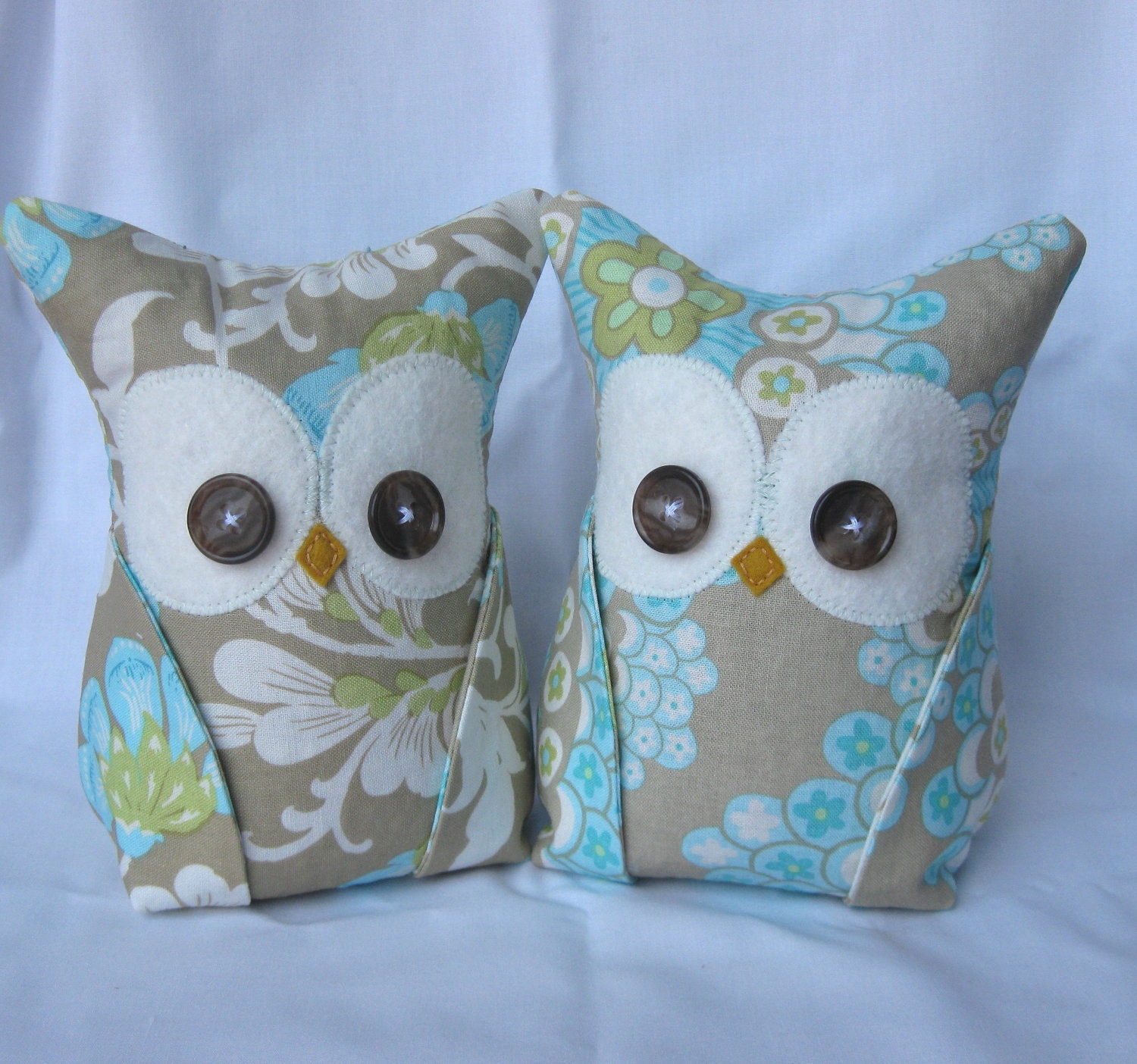 2 Owl Bookends, Doorstops, Paperweights Amy Butler fabric
