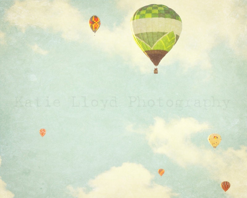 Hot Air Balloons in Flight - 24x36 Whimsical Fine Art Photography Print - Nursery Bedroom Home Decor Photo