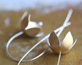 Golden Bell Flower Earrings, Fused Gold, Fine and Sterling Silver Woodland Earrings, Statement Earrings, Wearable Art Jewelry