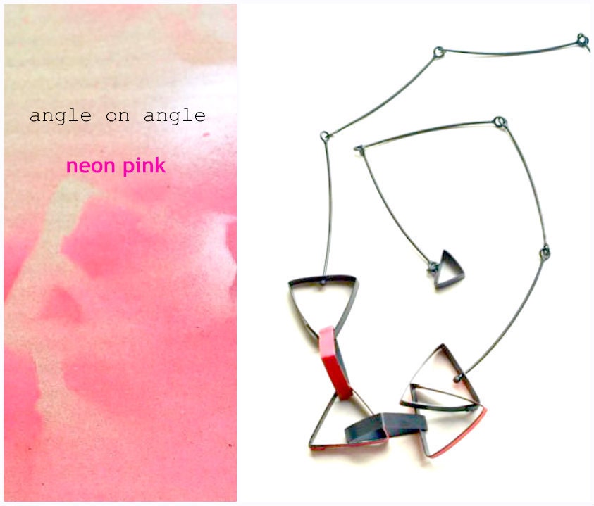 Angle On Angle Necklace, Triangle Link Necklace, Neon Pink