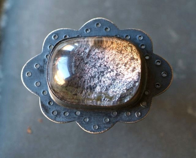 Sterling Silver Eyelet Lace and Quartz Stone Ring, Gemstone Ring, Wearable Art Jewelry,