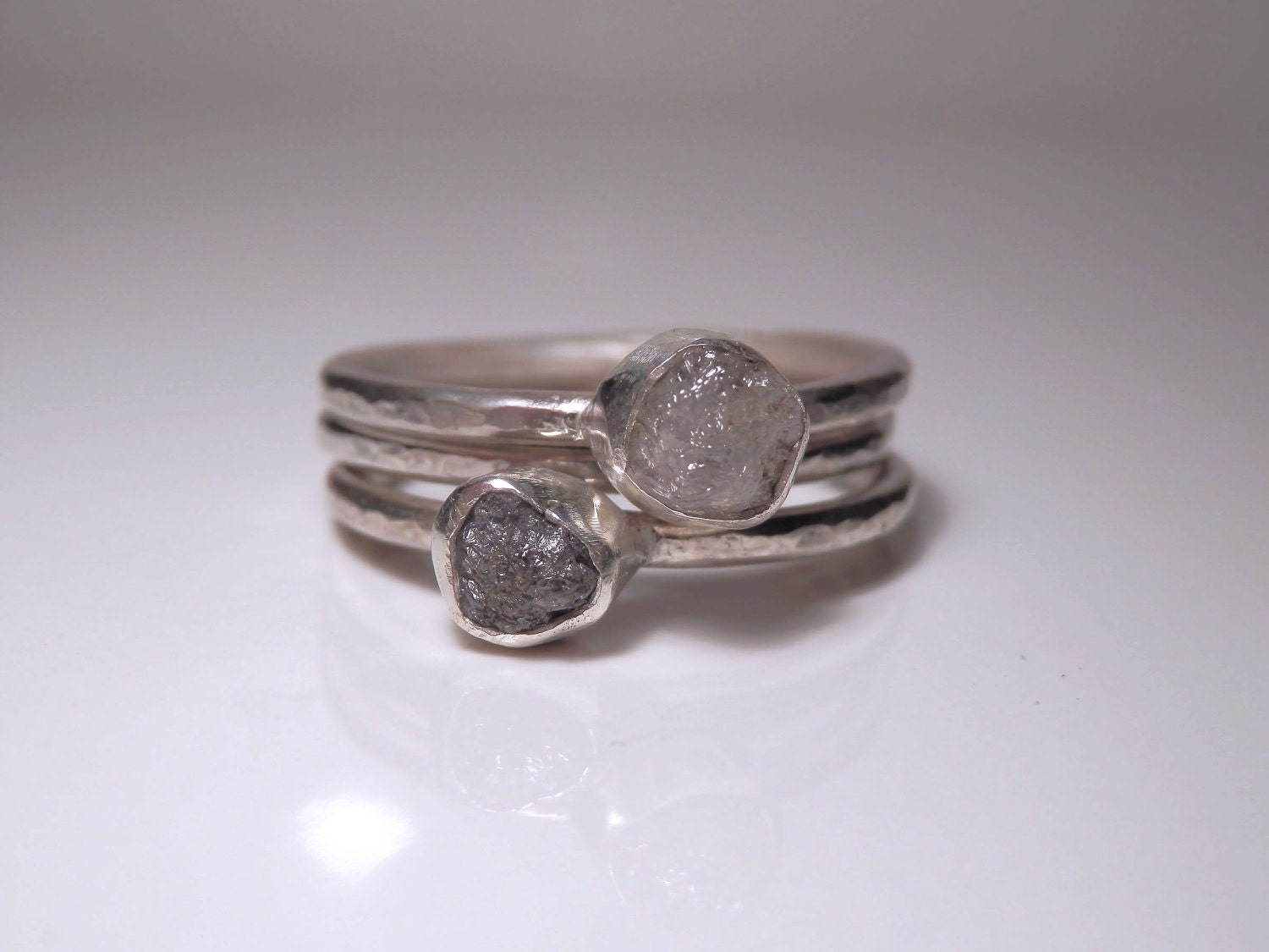 Sterling silver and conflict free rough diamond stacking set