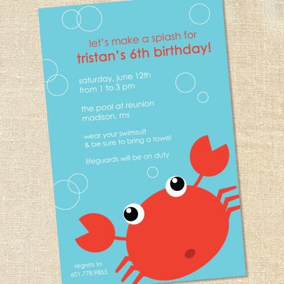 Sweet Wishes 20 Crab Beach Swimming Pool Party Summer Birthday Invitations - Custom Quantities (As Low as 1.19 Each) Il_570xn