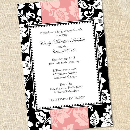 Sweet Wishes 20 Pink Brocade Floral Ribbon Invitations - Custom Quantities (As Low as 1.19 Each) Il_570xn