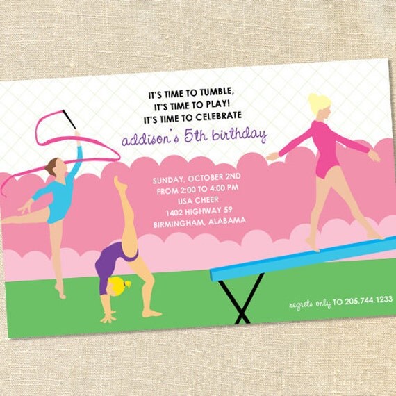 Sweet Wishes 20 Gymnastics or Tumbling Birthday Party Invitations - Custom Quantities (As Low as 1.19 Each) Il_570xn