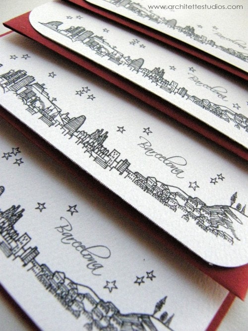 Barcelona, Spain - Europe - City Skyline Series - Notecards (8)